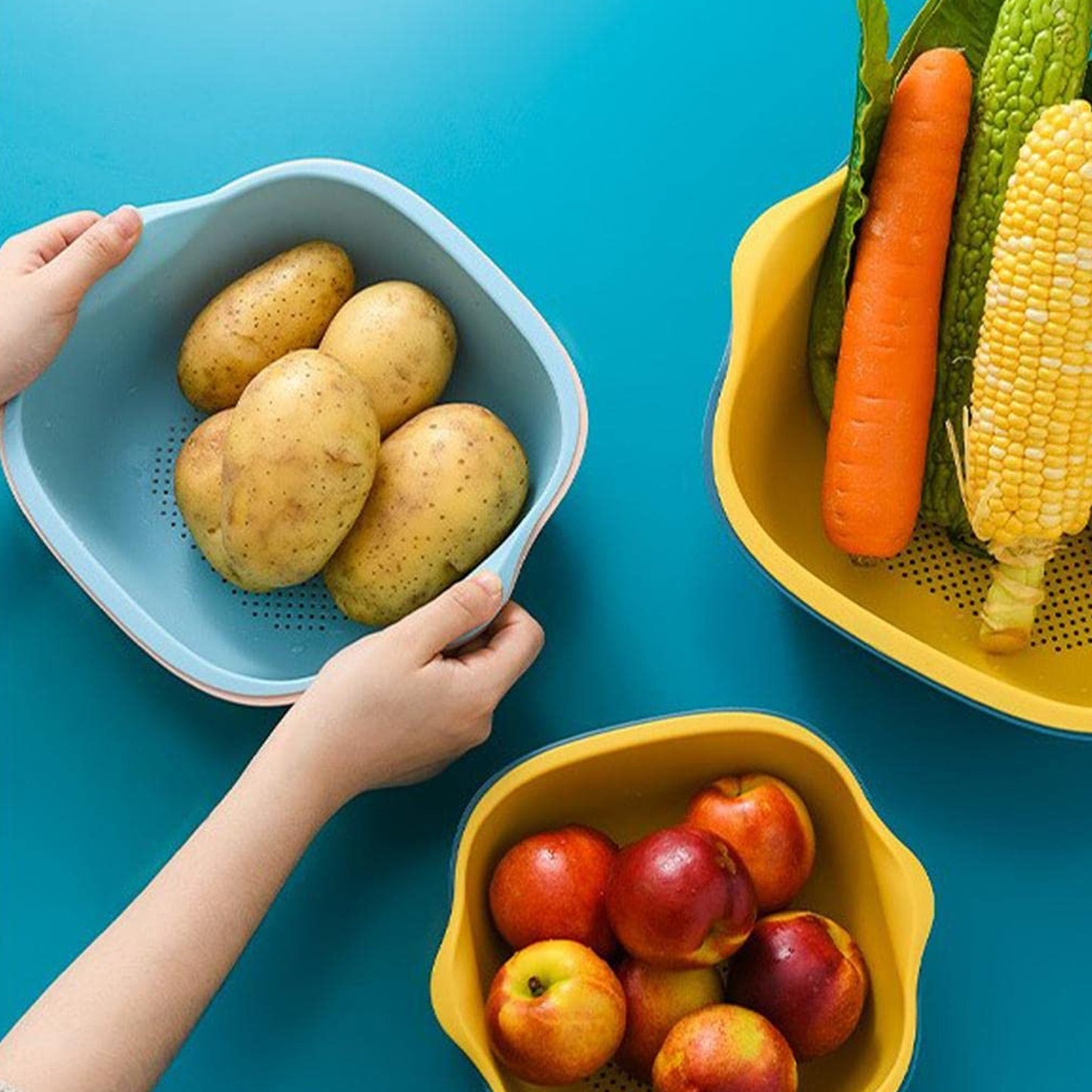 2-in-1 Plastic Washing Bowl with Strainer – Multipurpose Kitchen Drainer Basket