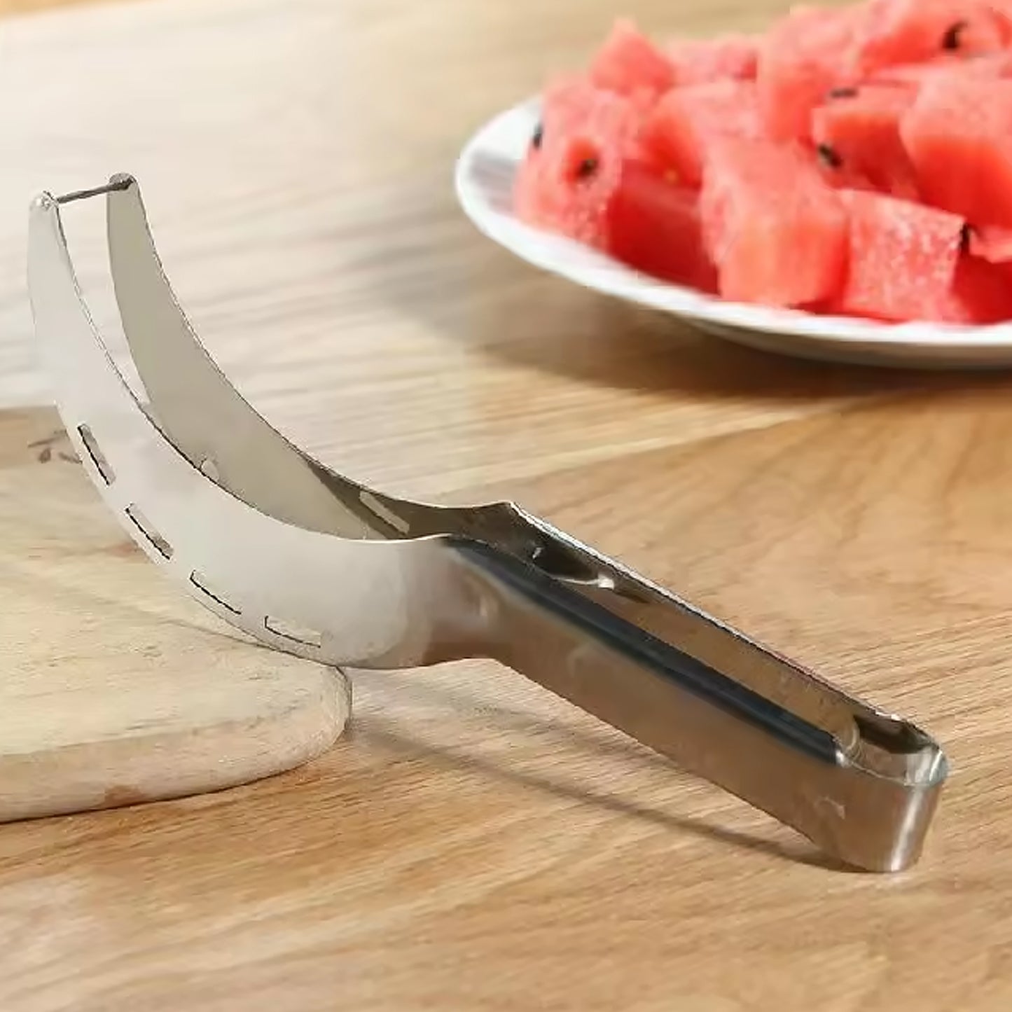 3-in-1 Stainless Steel Watermelon & Cantaloupe Slicer, Knife & Corer – Kitchen Tool
