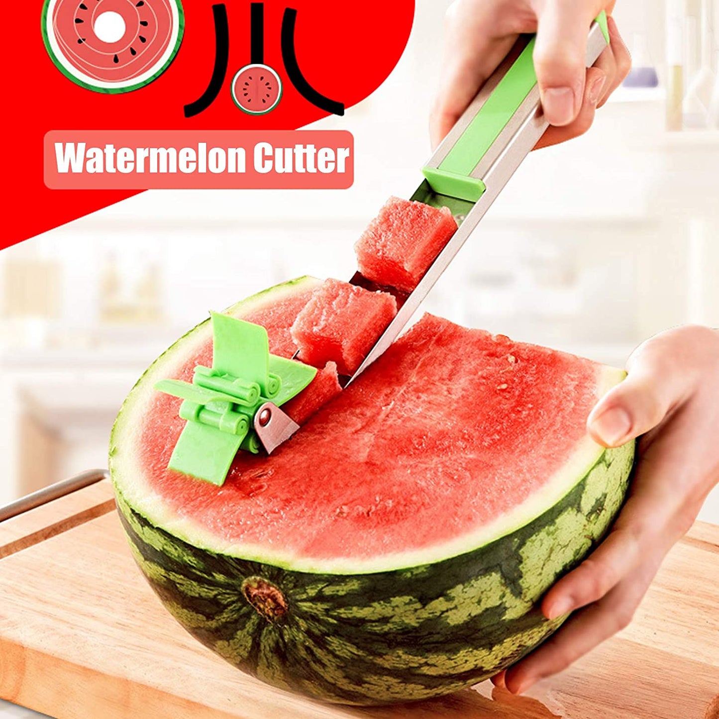 Stainless Steel Watermelon Cutter – Washable Windmill Slicer & Peeler for Easy Use
