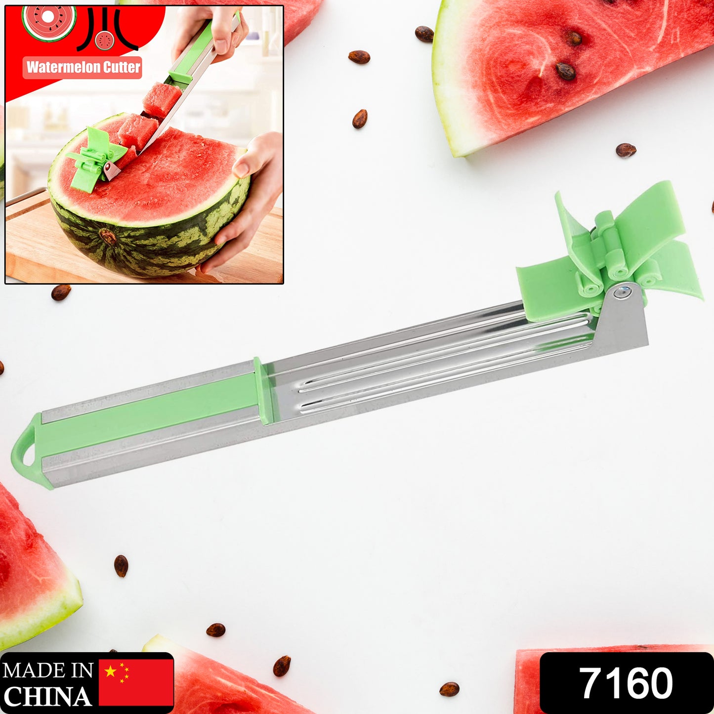 Stainless Steel Watermelon Cutter – Washable Windmill Slicer & Peeler for Easy Use