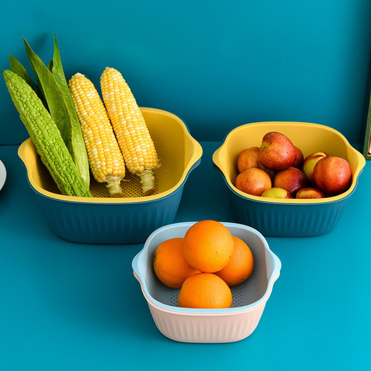 2-in-1 Plastic Washing Bowl with Strainer – Multipurpose Kitchen Drainer Basket