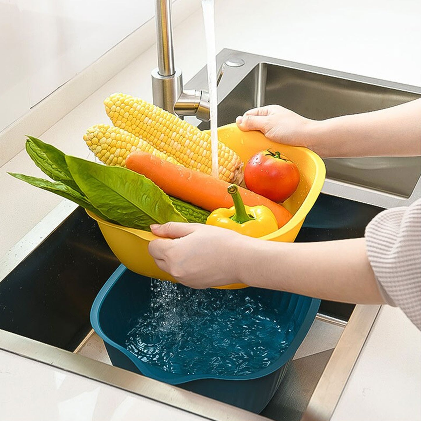 2-in-1 Plastic Washing Bowl with Strainer – Multipurpose Kitchen Drainer Basket