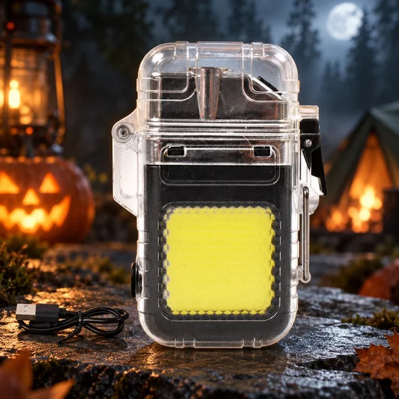 USB Rechargeable Electric Lighter with 3-Mode COB Torch