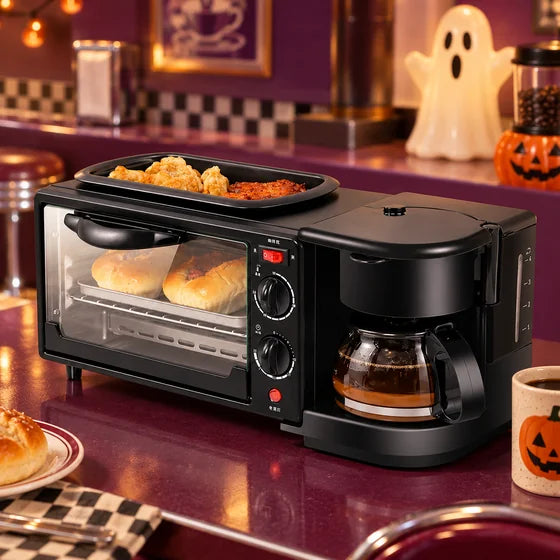 3-in-1 Breakfast Maker – Toaster Oven, Grill & Coffee Maker