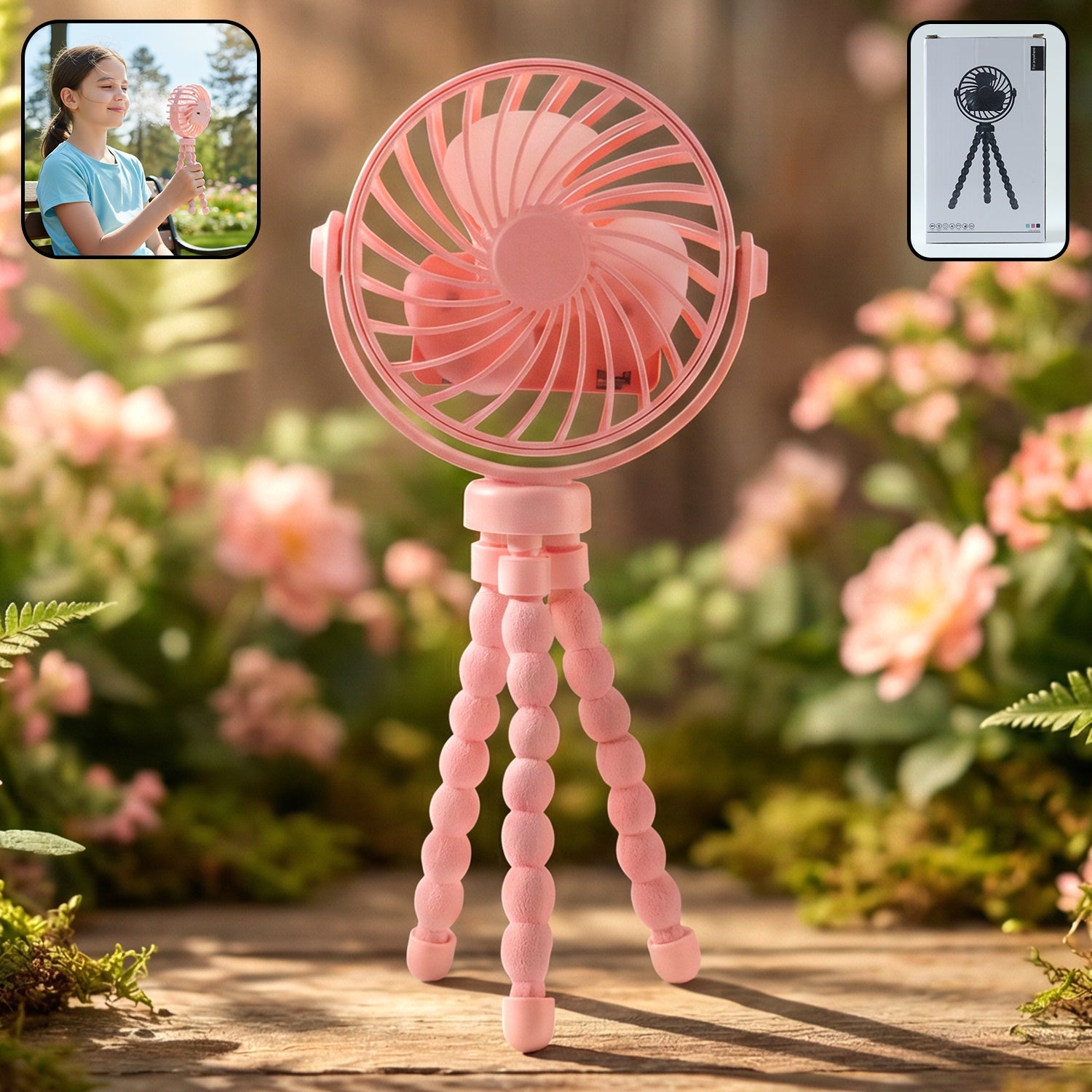 Portable Rechargeable Led Light Fan With Flexible Tripod Stand (1 Pc)