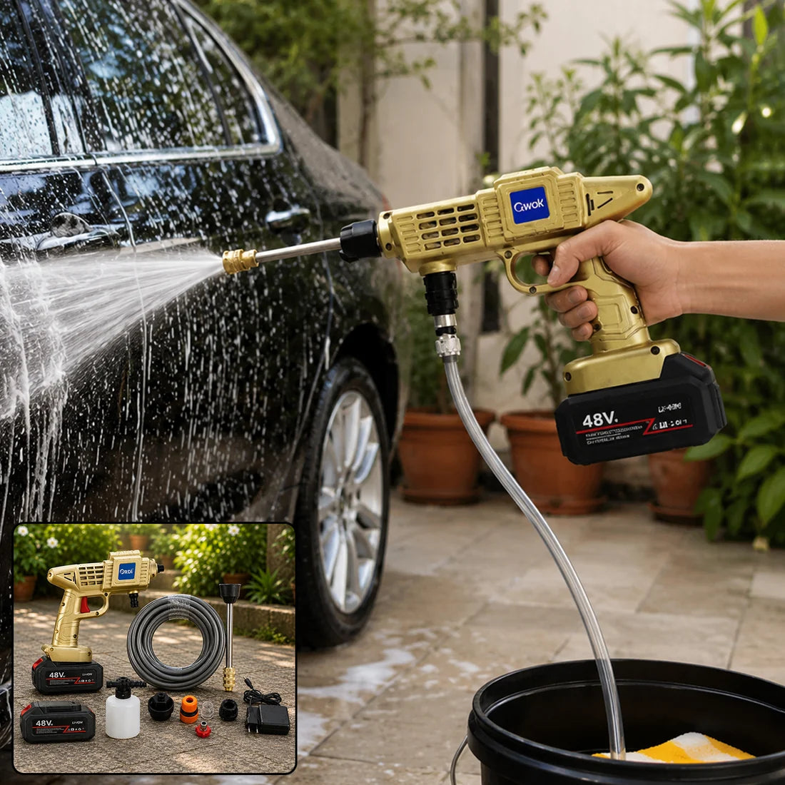 Double Battery 48v Rechargeable Electric Car Washer Gun (1 Set)