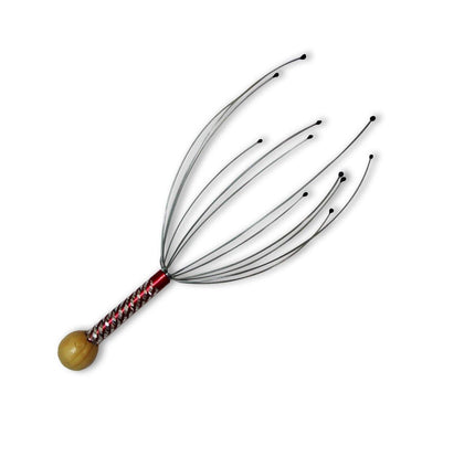 Hand held scalp massager with stainless steel wires and resin tips