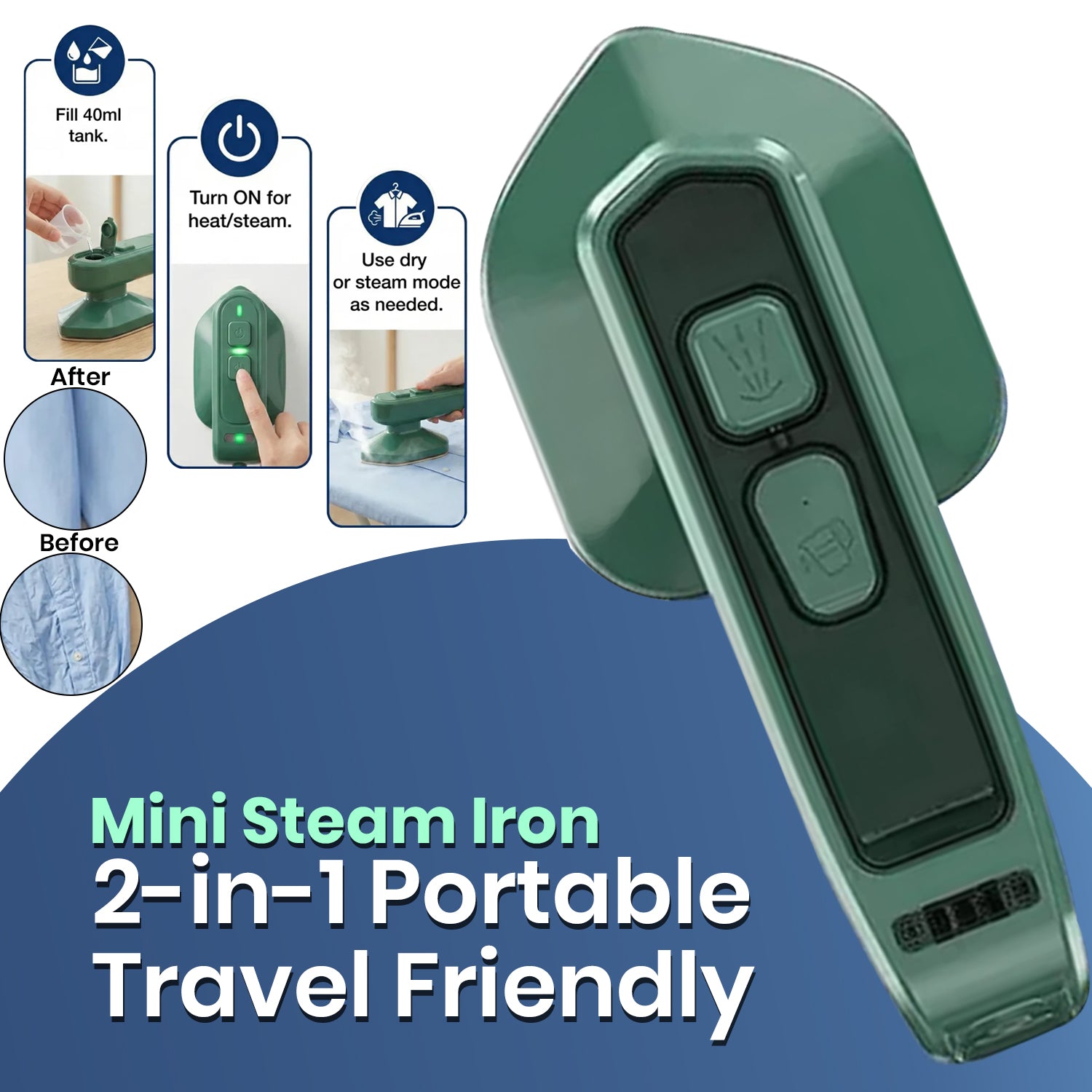 Mini Steam Iron Handheld Garment Steamer in white