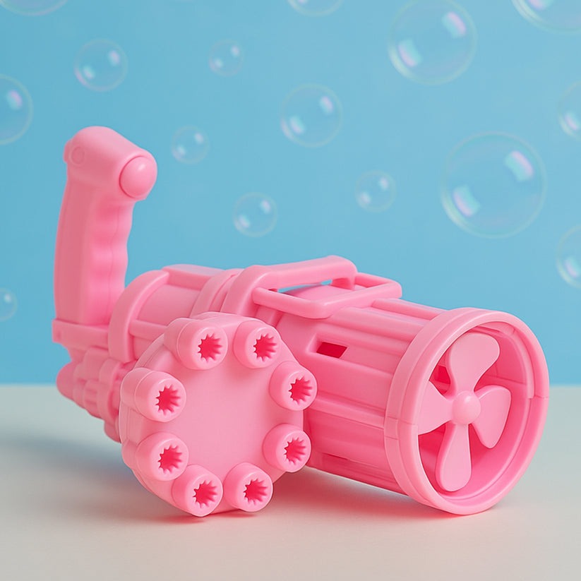 8028 Bubble Gun Toy side angle with bubbles