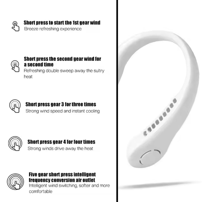 Portable Neck Fan – Wearable USB Rechargeable Headphone-Style Fan with 3 Speeds for Travel & Outdoor Use