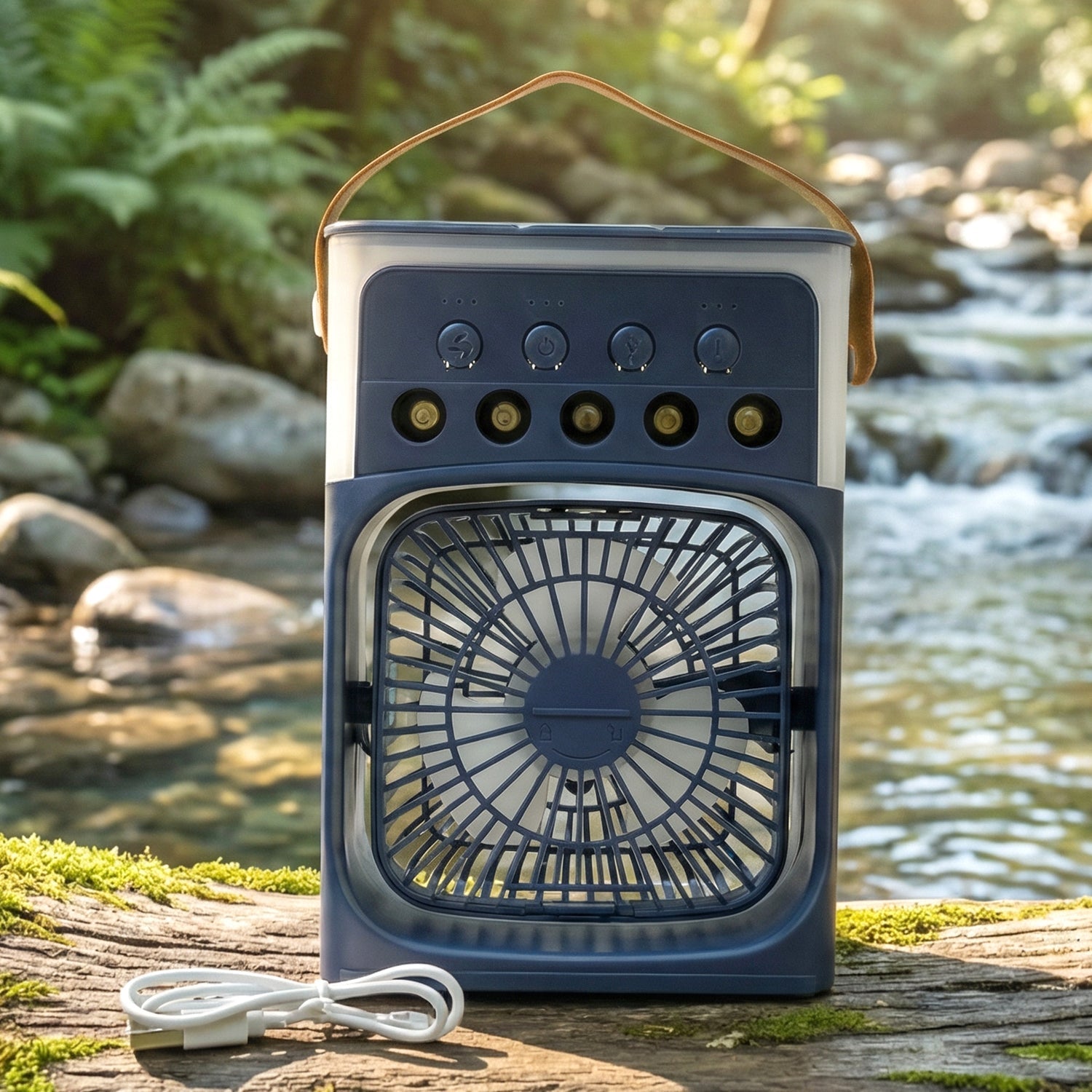 Multi-speed portable mini cooling fan showing front view