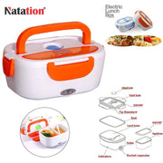 Person carrying the compact electric lunch box by its handle