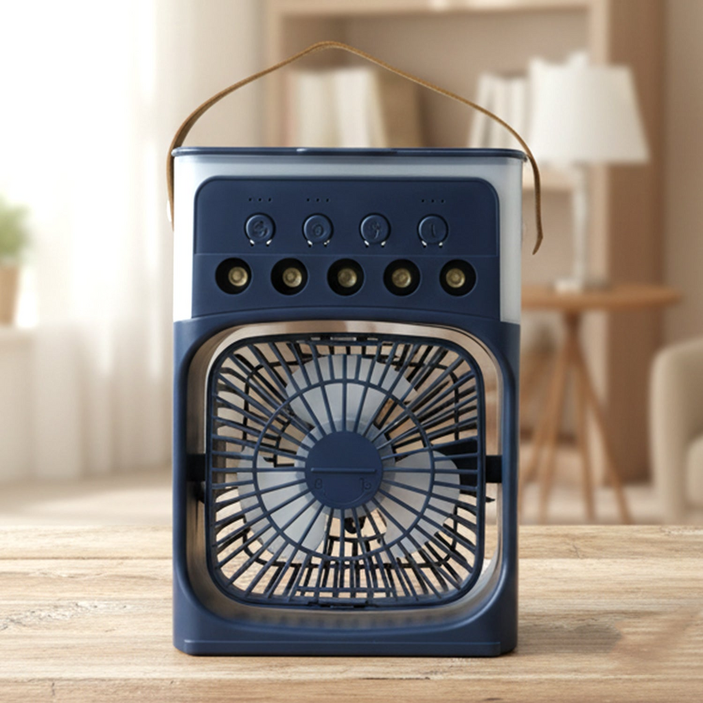 Mini cooling fan features water mist spray function