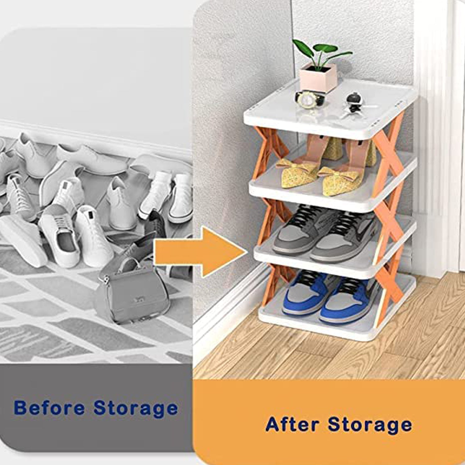 6-Layer Foldable Shoe Rack – Adjustable Plastic Storage Cabinet for Home & Office, Space-Saving Organizer