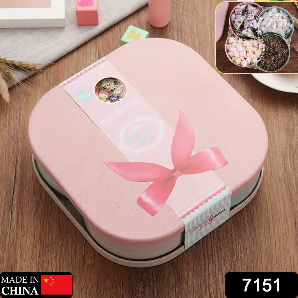 Divided candy & dry fruit box with 4 compartments, closed view