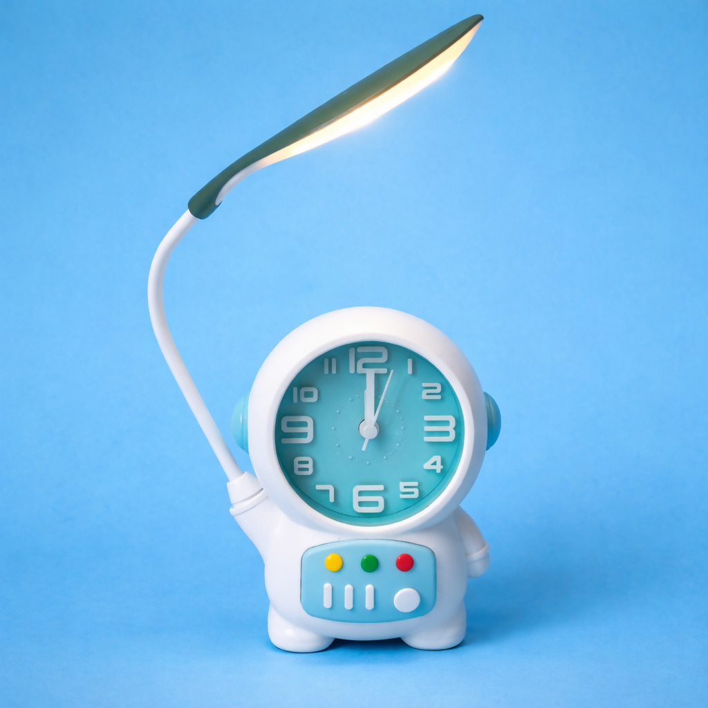 Close-up of Astronaut Table Lamp's clock display