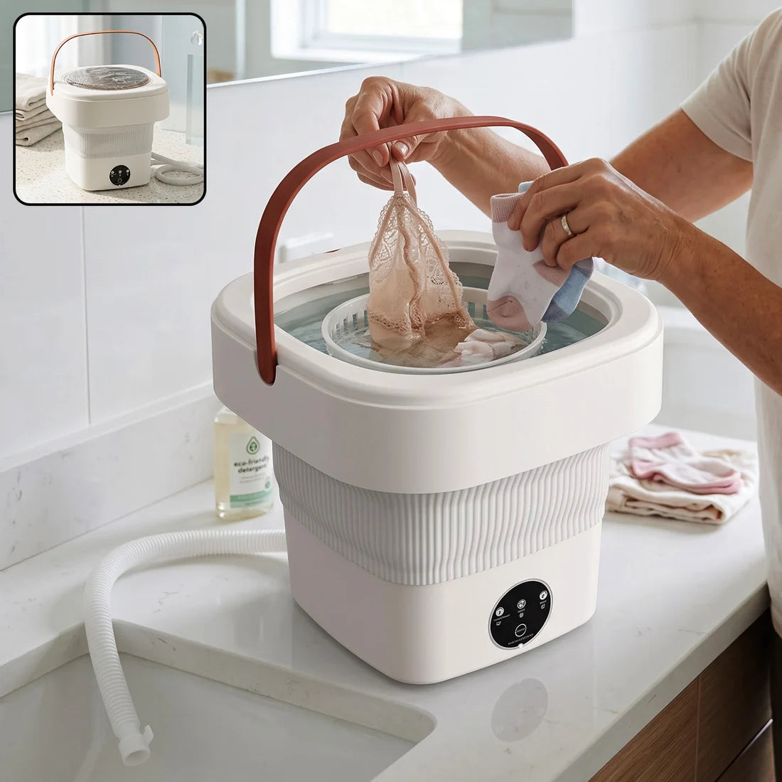 1457 Folding Washing Machine Mini Portable Washing Machine Deep Cleaning Half Automatic Washt Mini Foldable Washing Machine Suitable For Socks Underwear Baby Clothes
