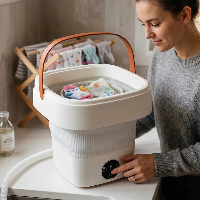 1457 Folding Washing Machine Mini Portable Washing Machine Deep Cleaning Half Automatic Washt Mini Foldable Washing Machine Suitable For Socks Underwear Baby Clothes