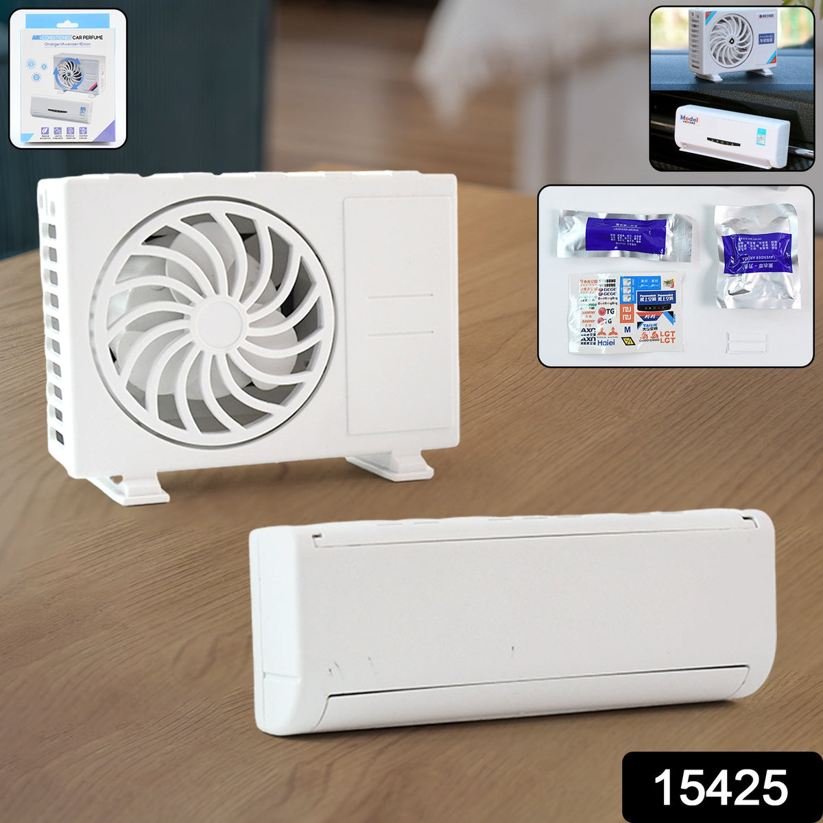 AC Design solar car air freshener on car dashboard