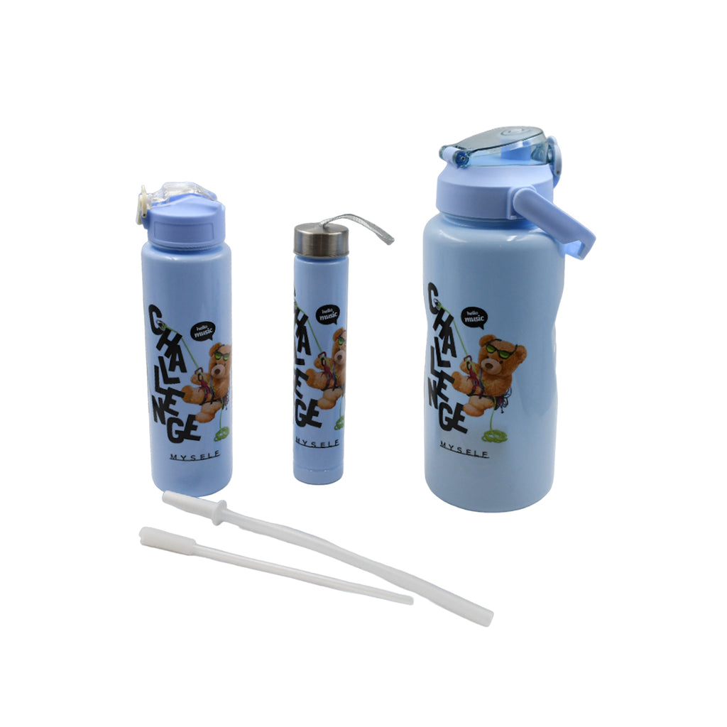 Different angle of the three BPA-free plastic water bottles.