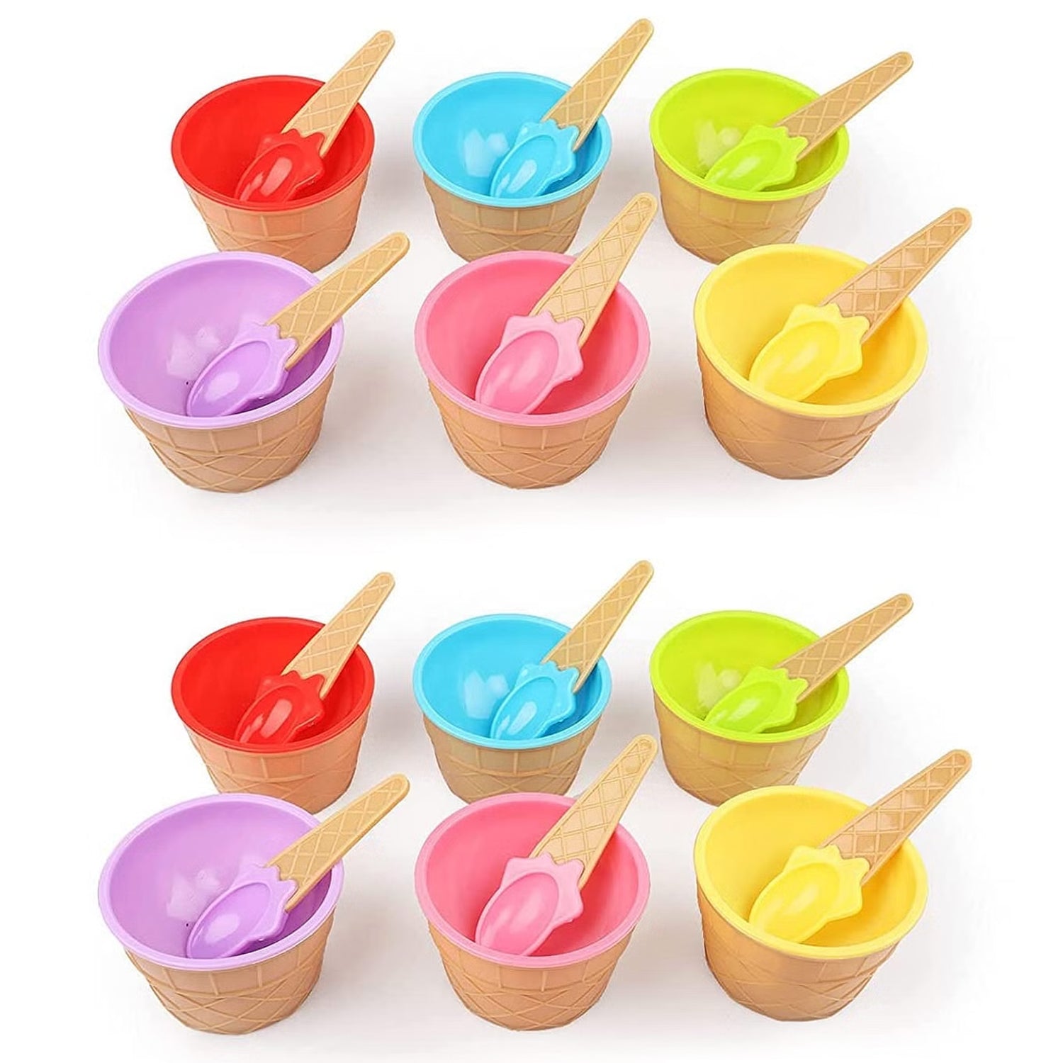 Ice Cream Bowl & Spoon Set – 12-Piece Plastic Solid Color Cream Cups with Spoons (Multi-Color)
