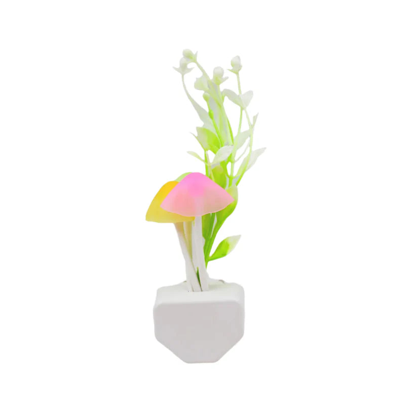 Close-up of a color changing LED mushroom night light