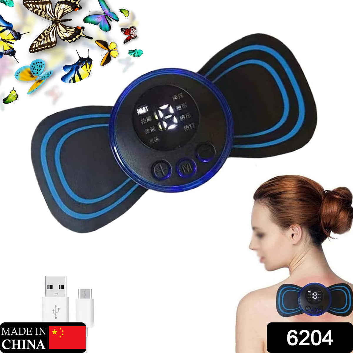 Close-up of portable neck massager's adhesive pads