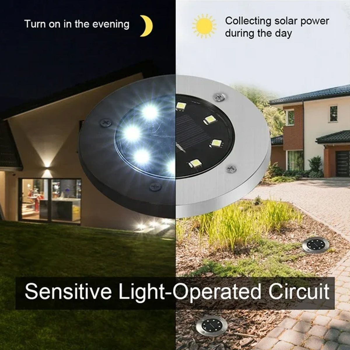 Solar garden lights installed along driveway