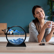 3D Moving Sand Art Frame displaying a mountainous sand formation