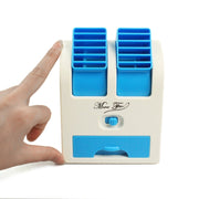 Top-down view of 201 Dual Bladeless Mini Air Conditioner, showing water/ice inlet