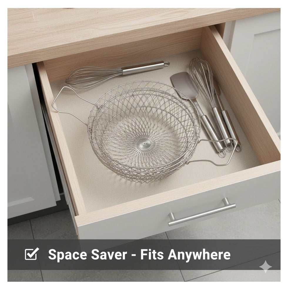 Chef basket in use for draining pasta