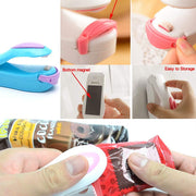 A collage of six images showing details of the sealer, including its magnet and safety device.