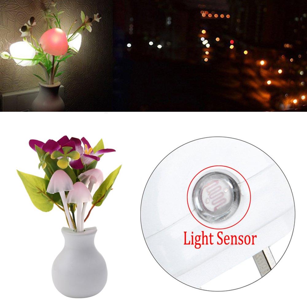 Smart plug-in multicolor LED mushroom night lamp with automatic sensor