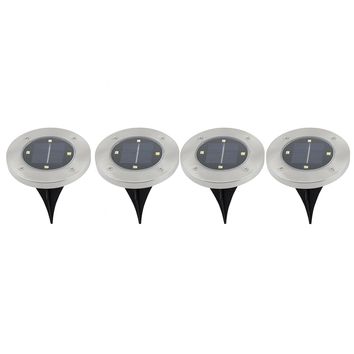 Close-up of stainless steel solar LED garden light