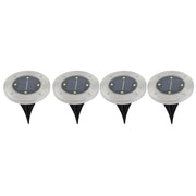 Close-up of stainless steel solar LED garden light