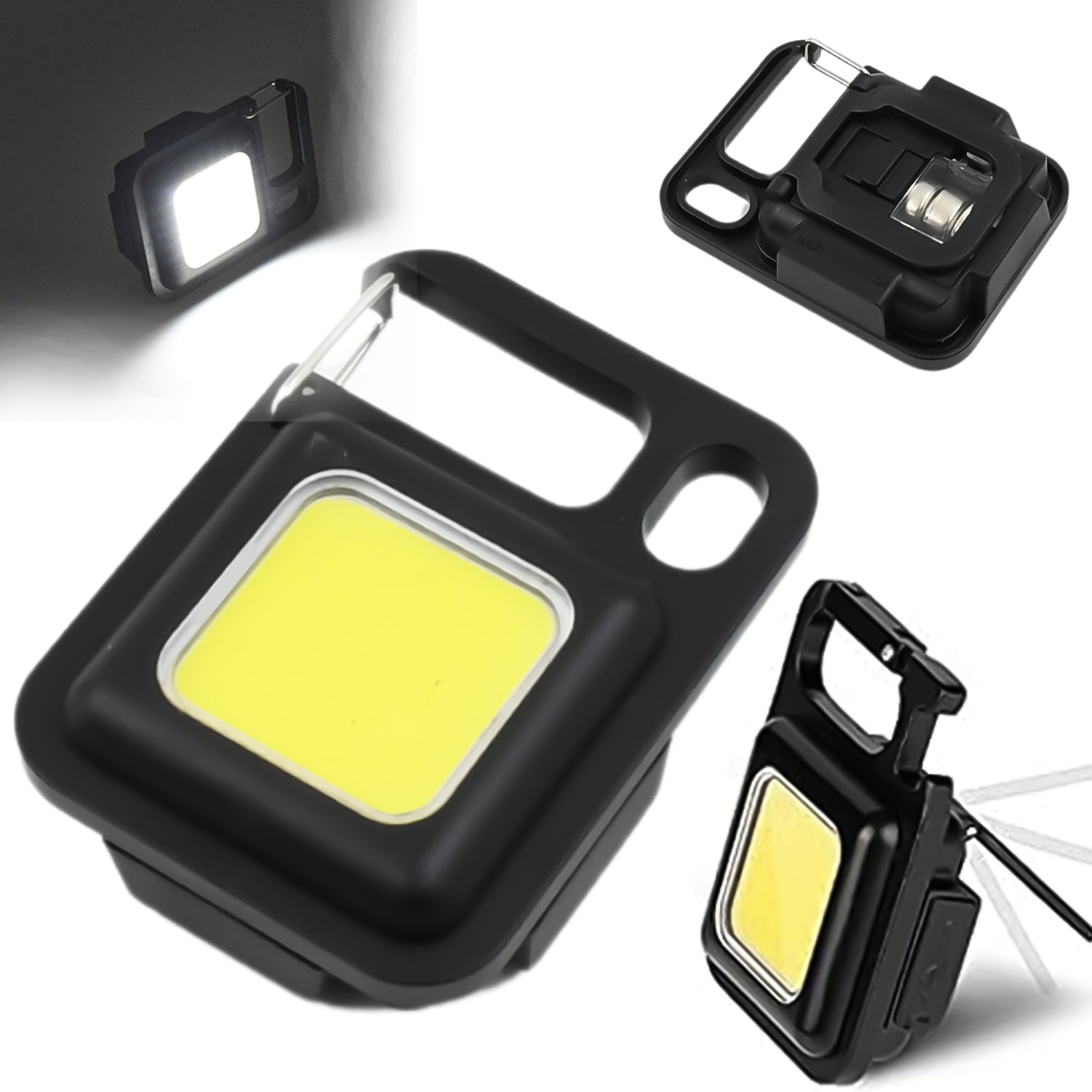 LED Mini Flashlight Keychain – Compact COB Work Light with Folding Bracket & Bottle Opener for Camping & Emergency Use