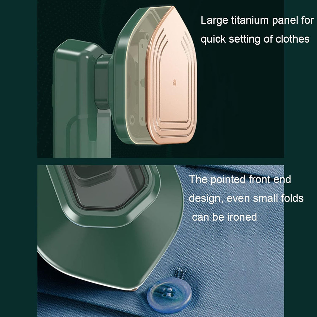 Handheld steam iron in use on shirt