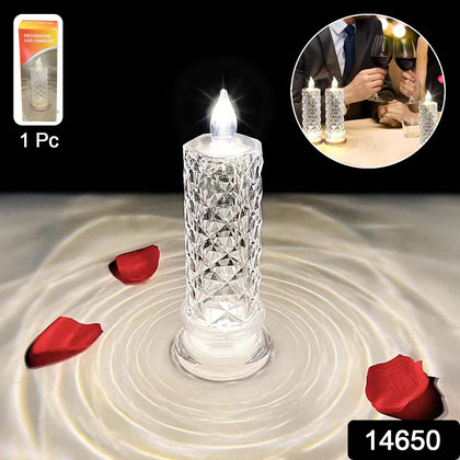 Decorative LED crystal candle light glowing on table