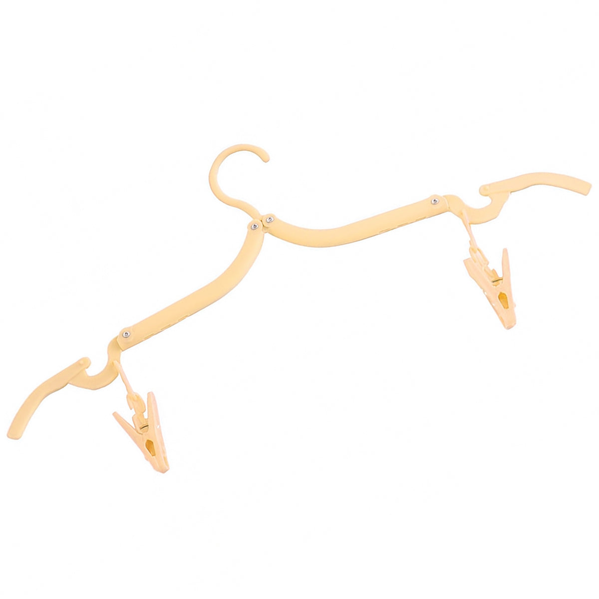 Folding hanger with clothes hanging neatly in a closet
