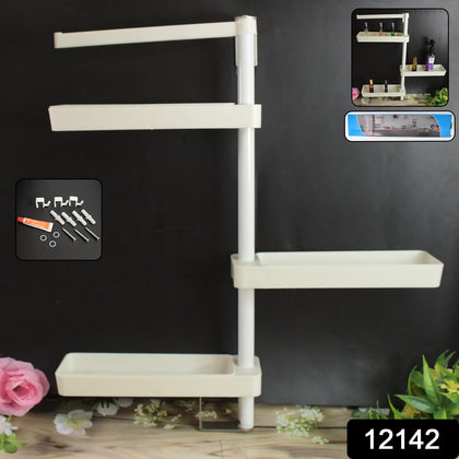 Adjustable rotating kitchen storage shelf in use