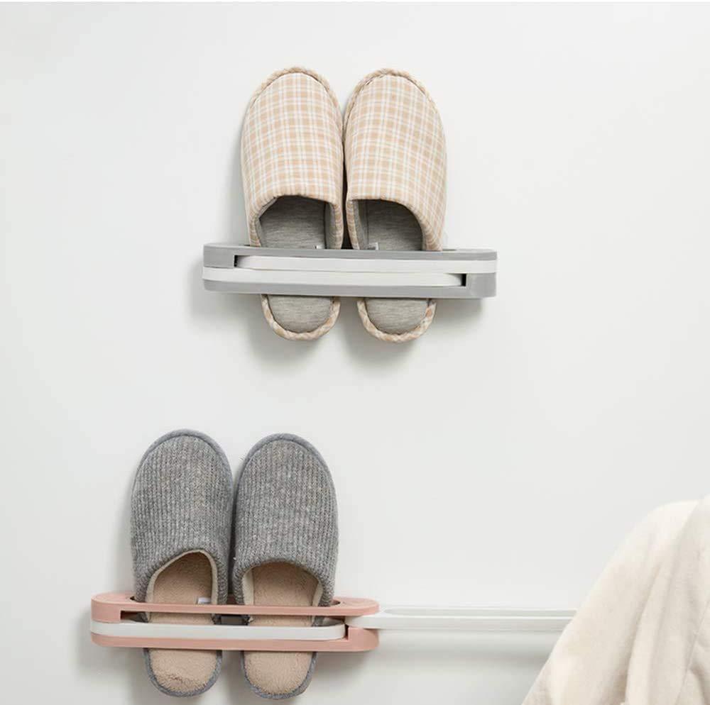 Folding shoe rack mounted in bathroom corner