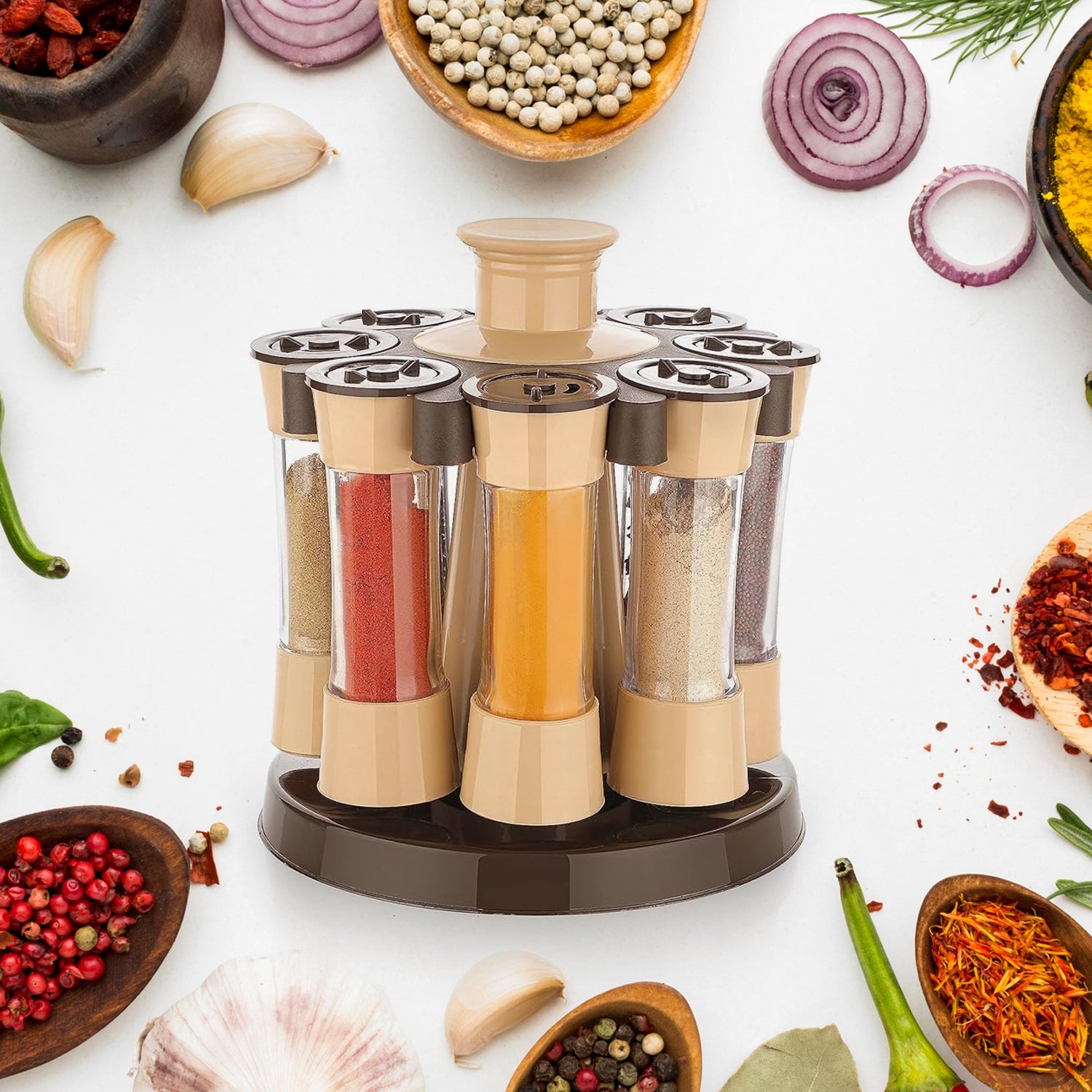 360° Revolving Spice Rack - 8 Jar Spice Organizer for Kitchen & Dining Table