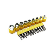 Close-up of T-handle ratchet & interchangeable screwdriver bits