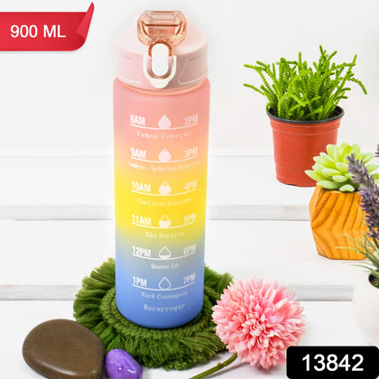 Colorful 900ml motivational water bottle with straw and time markers
