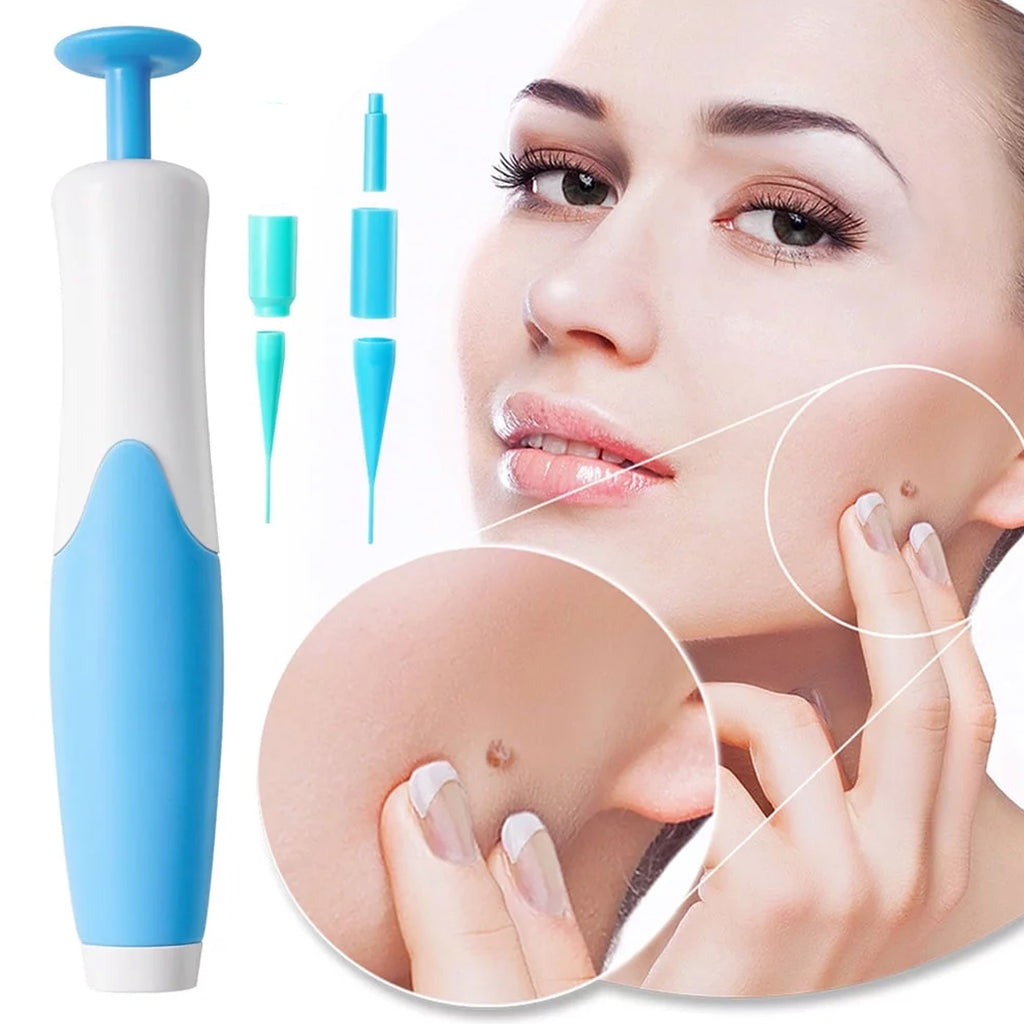 Complete 2-in-1 skin tag removal kit with box, applicator, bands, and wipes.