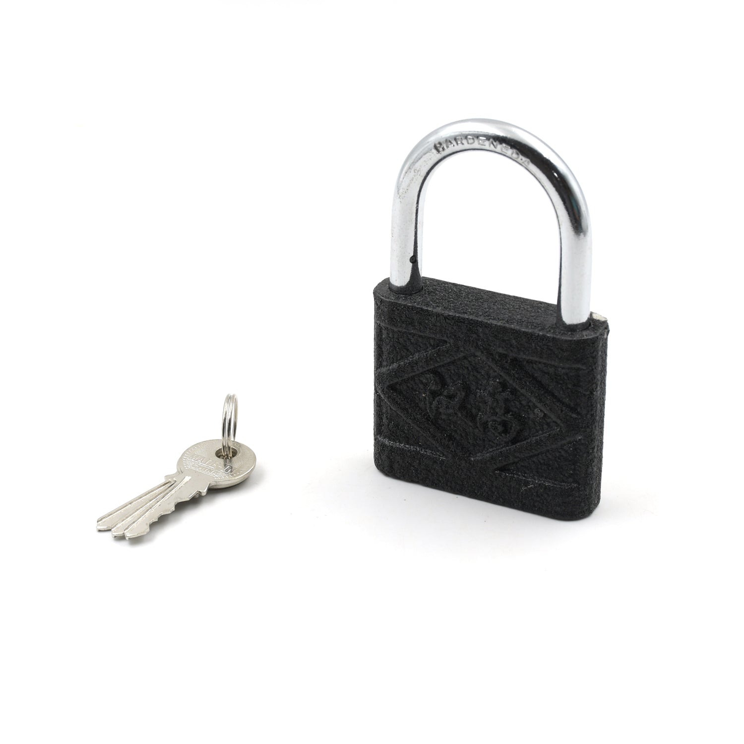 Iron padlock securing an outdoor gate, demonstrating anti-theft use