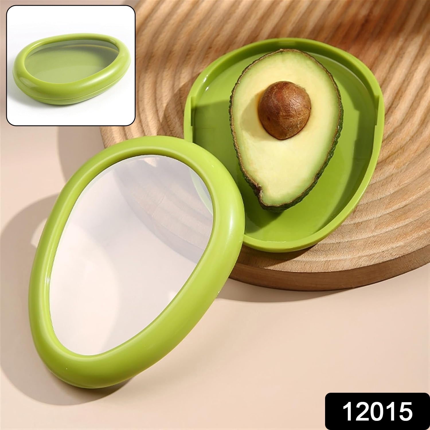 Green oval vegetable container side view