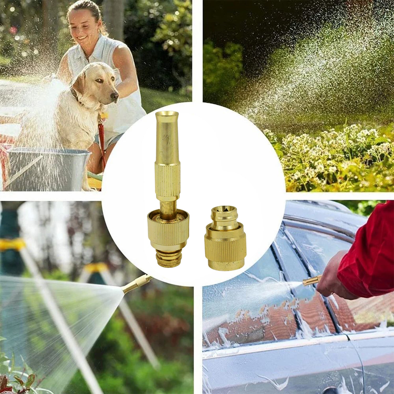 High-Pressure Adjustable Water Spray Nozzle – Brass Car Wash & Garden Hose Tool