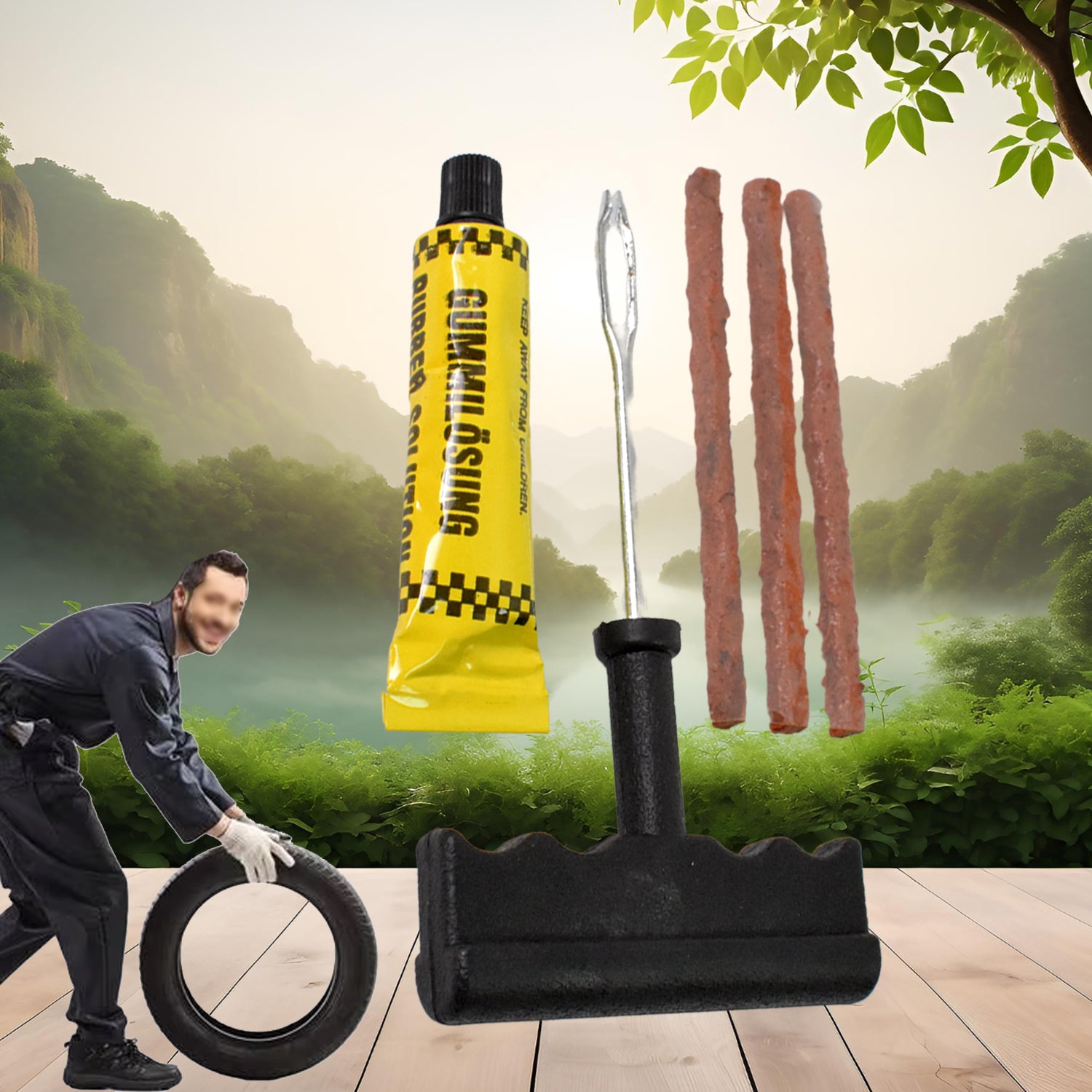 Using the plugger with seal strip to fix a puncture
