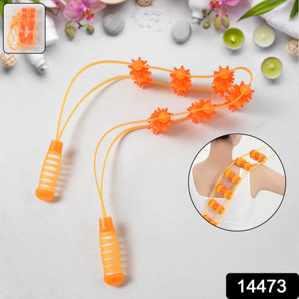 Handheld back massage roller rope on white background